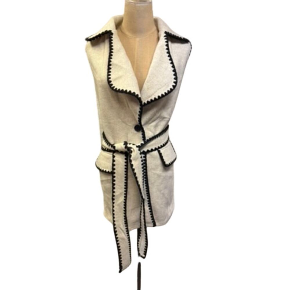 "PRETTY GARDEN" Sleeveless 2 Button Vest Belted Wool Look‎ SZ L Office Classy